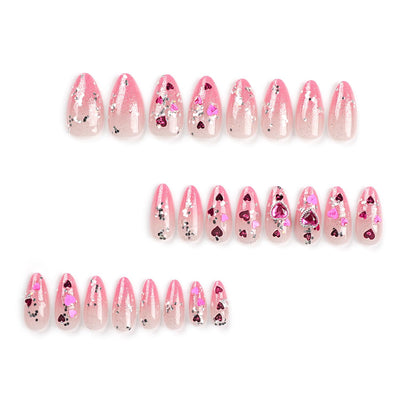 24PC Almond Glossy Press-On Nails - Medium Length, 3D Designs-Free Shipping