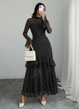 Beautiful Printed Bell Sleeve Tiered Ruffle Maxi Dress-Free Shipping