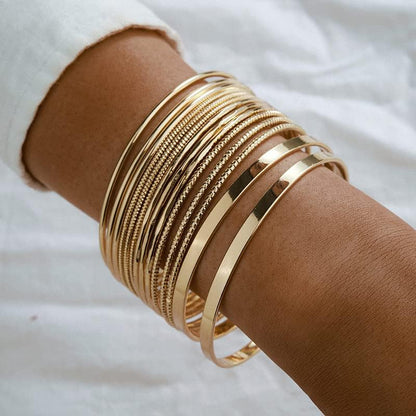 Gold and Silver Bangle Bracelet Sets - Multi-Layer Stackable Textured Bangles