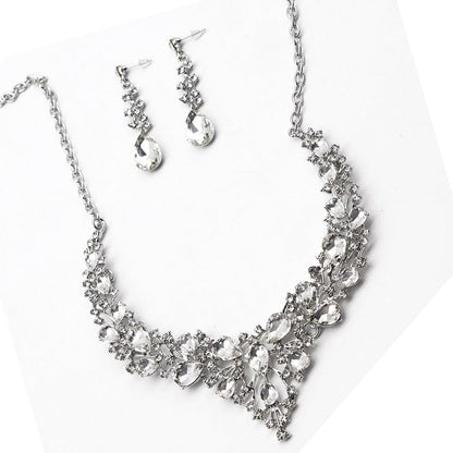 Elegant Rhinestone Necklace Earrings Set for Women - Statement Crystal Jewelry with Free Shipping