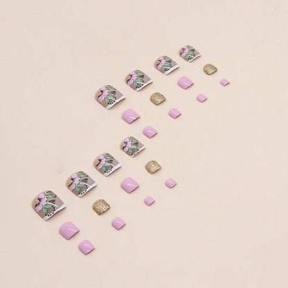 Trendy Press On Square Glitter Artificial Fake Toenails - Sparkle and Shine with Press-On Nails for Toes-Free Shipping