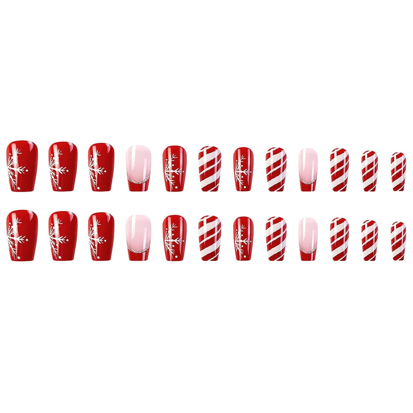 Christmas Stripes Design Press-On Nails Short Square Acrylic Set 24pcs Stick-On Manicure-Free Shipping