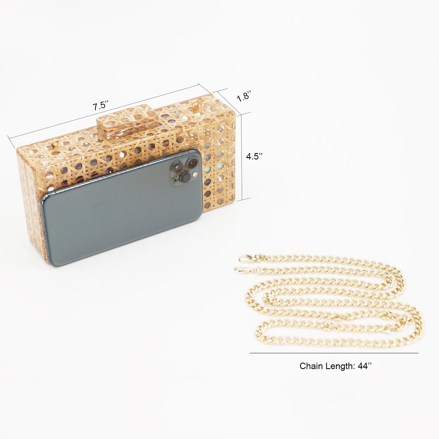 Elegant Women’s Rattan Acrylic Clutch-Versatile Bag with Detachable Chain-Free Shipping