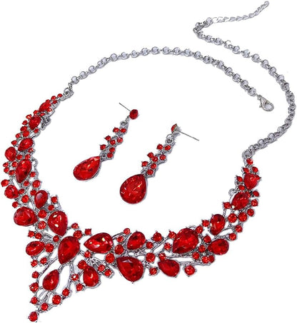 Elegant Rhinestone Necklace Earrings Set for Women - Statement Crystal Jewelry with Free Shipping