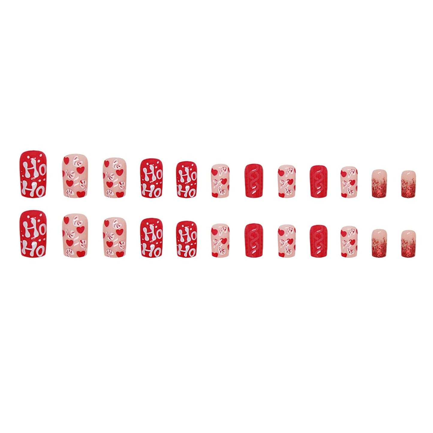 Christmas Santa Design Press-On Nails Short Square Acrylic Set 24pcs Stick-On Manicure-Free Shipping