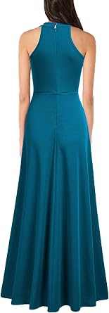 Graceful Halter Hi-Lo Slit Fit and Flare Maxi Dress-Free Shipping