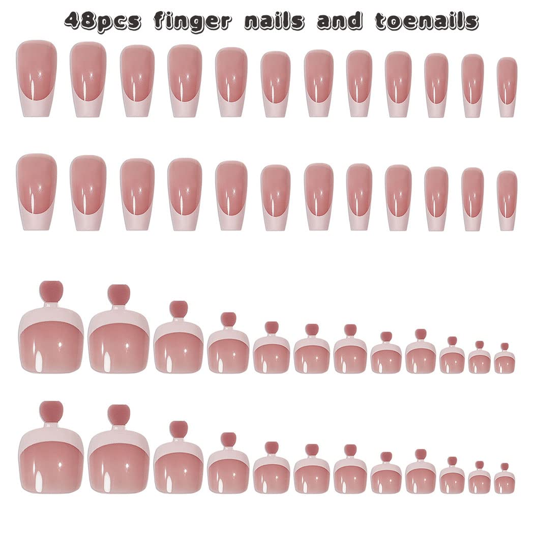 Classic Nude French Press-On Nail Set for Fingers and Toes, Shimmer and Glossy Finish-Free Shipping