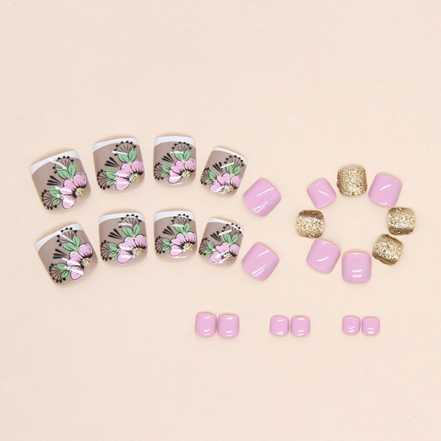 Trendy Press On Square Glitter Artificial Fake Toenails - Sparkle and Shine with Press-On Nails for Toes-Free Shipping