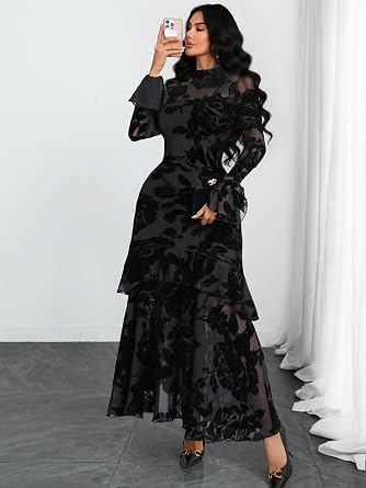 Stunning Printed Bell Sleeve Tiered Ruffle Maxi Dress-Free Shipping
