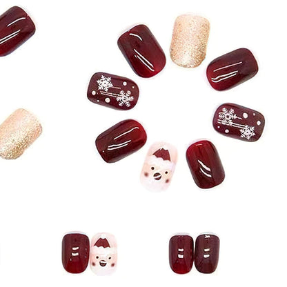 Christmas Santa Design Press-On Nails Short Square Acrylic Set 24pcs Stick-On Manicure-Free Shipping