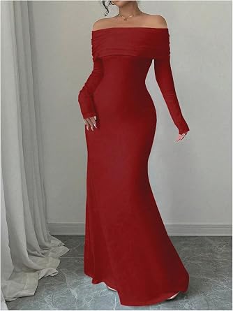 Refined Off-Shoulder Long Sleeve Open-Back Bodycon Mermaid Dress-Free Shipping