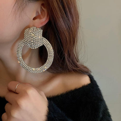 Elegant Geometric Circle Rhinestone Dangle Earrings - Fashion Statement-Free Shipping