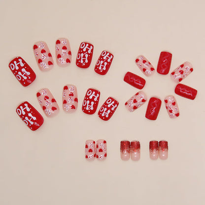 Christmas Santa Design Press-On Nails Short Square Acrylic Set 24pcs Stick-On Manicure-Free Shipping