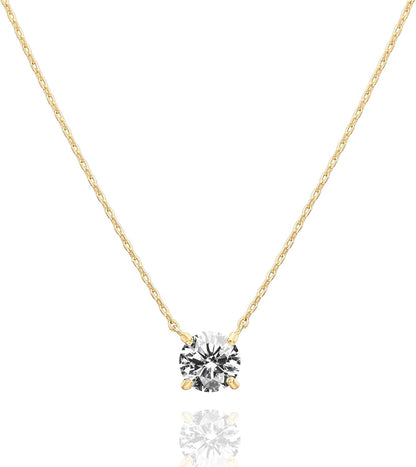 Elegant Solitaire Cubic Zirconia 14K GP Necklace - Free Shipping