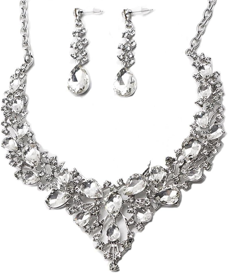 Elegant Rhinestone Necklace Earrings Set for Women - Statement Crystal Jewelry with Free Shipping