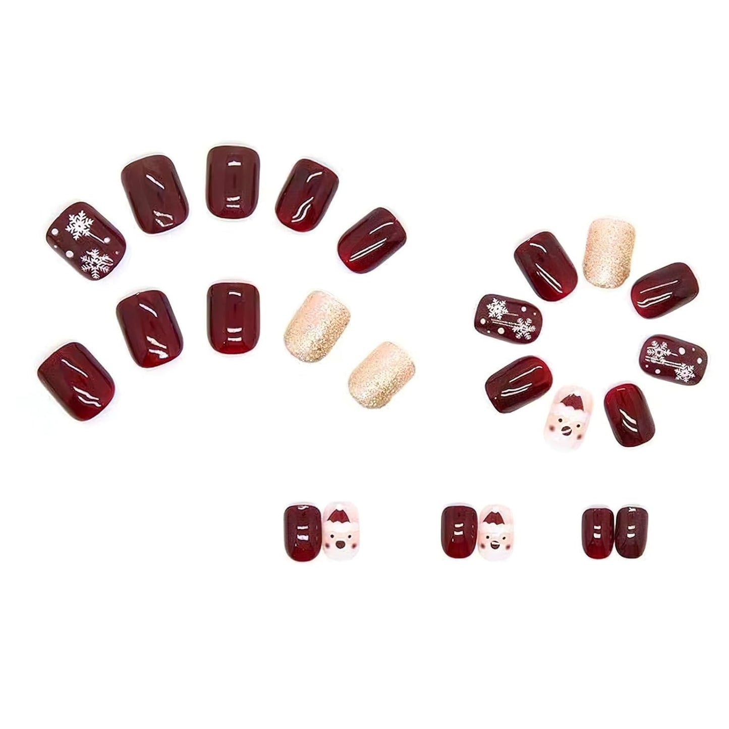 Christmas Santa Design Press-On Nails Short Square Acrylic Set 24pcs Stick-On Manicure-Free Shipping