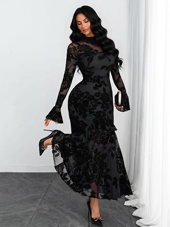 Stunning Printed Bell Sleeve Tiered Ruffle Maxi Dress-Free Shipping
