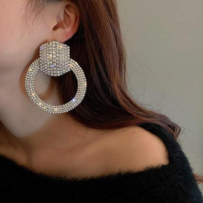 Elegant Geometric Circle Rhinestone Dangle Earrings - Fashion Statement-Free Shipping