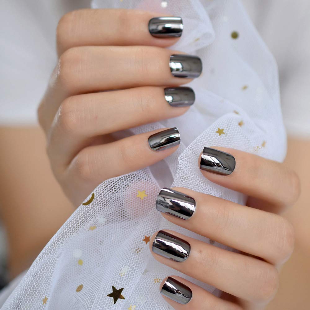 Fashionable Square Round Medium Length 24 Pcs Press-On Nail Kit with Stylish Patterns