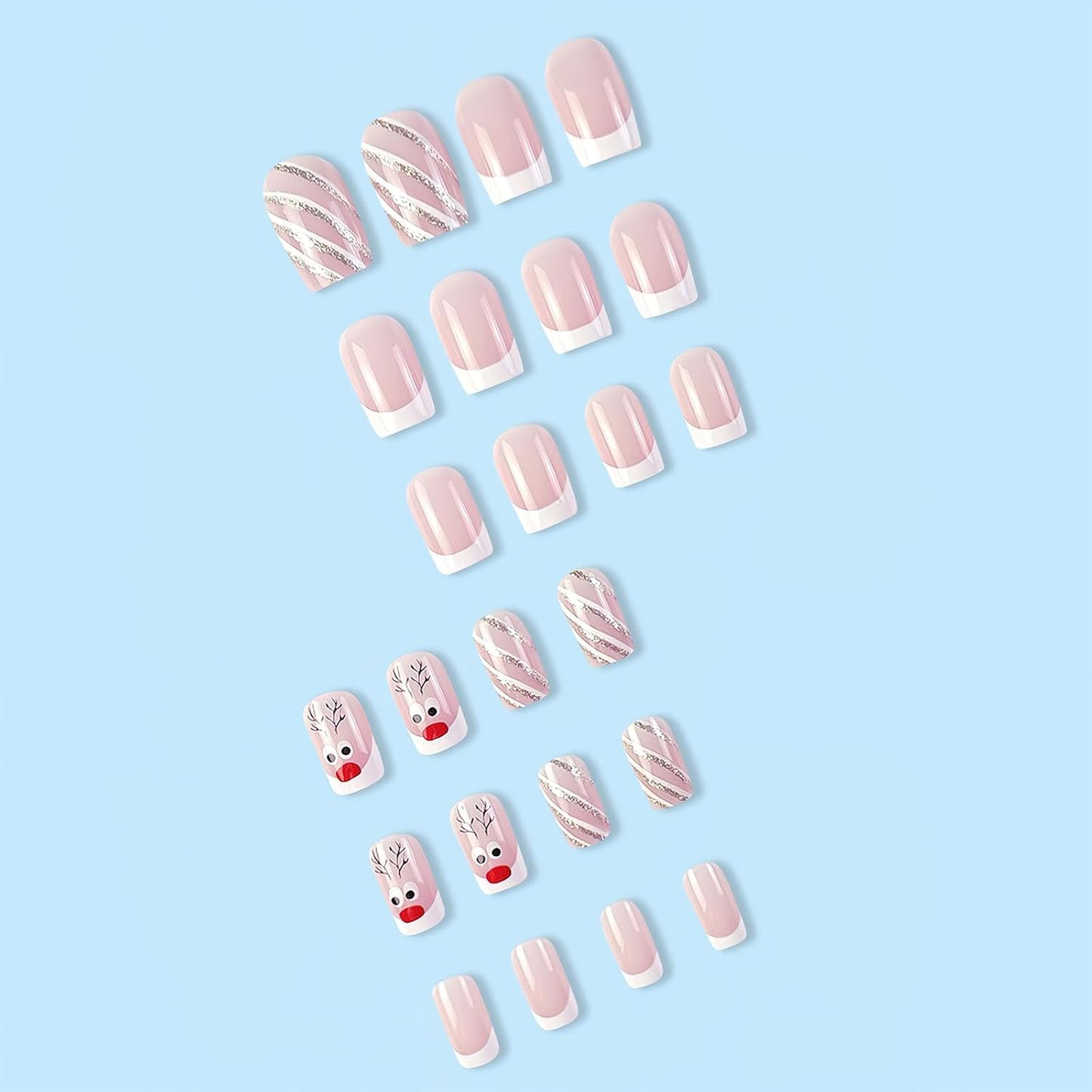 Christmas Stripes Design Press-On Nails Short Square Acrylic Set 24pcs Stick-On Manicure-Free Shipping