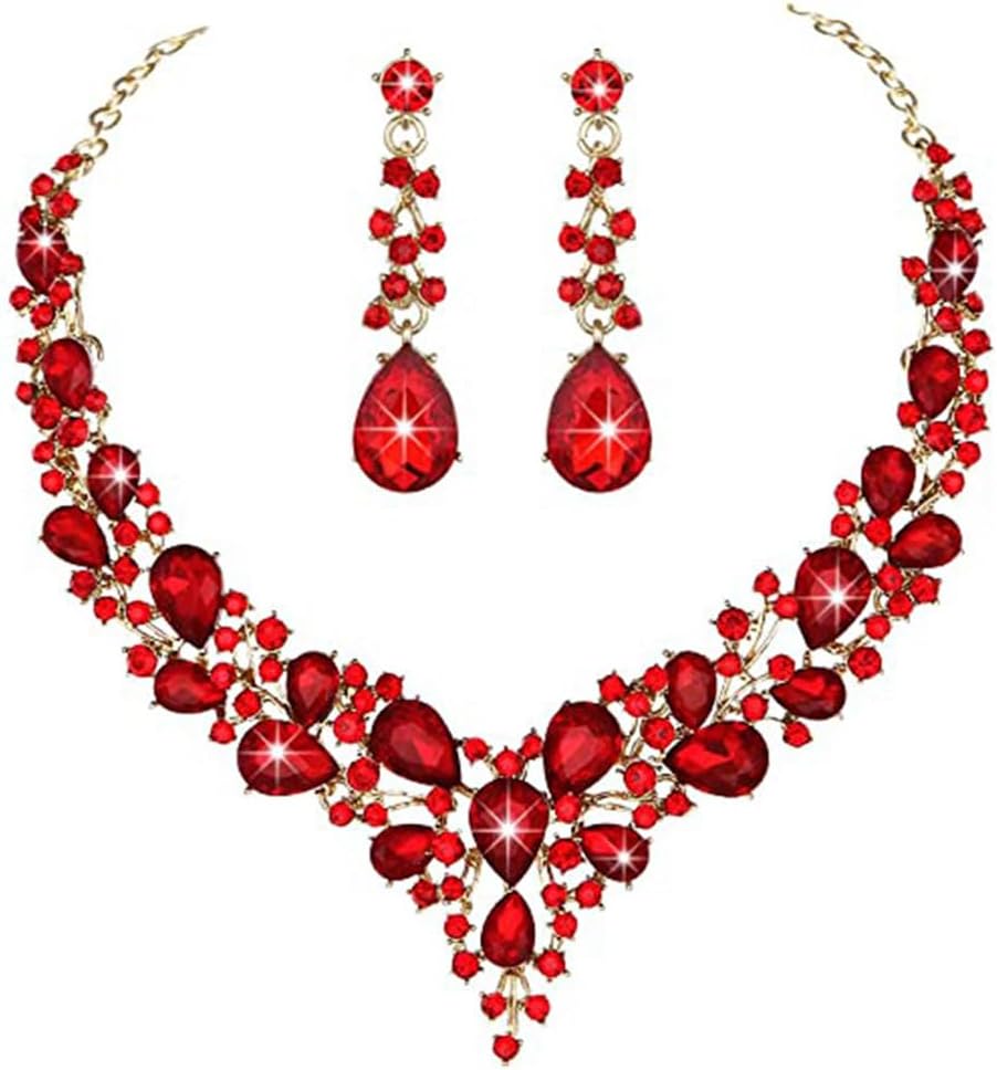 Elegant Rhinestone Necklace Earrings Set for Women - Statement Crystal Jewelry with Free Shipping