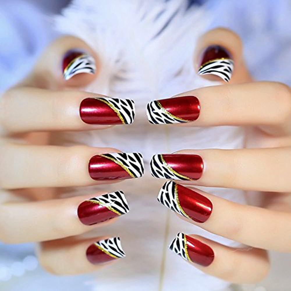 Fashionable Square Round Medium Length 24 Pcs Press-On Nail Kit with Stylish Patterns