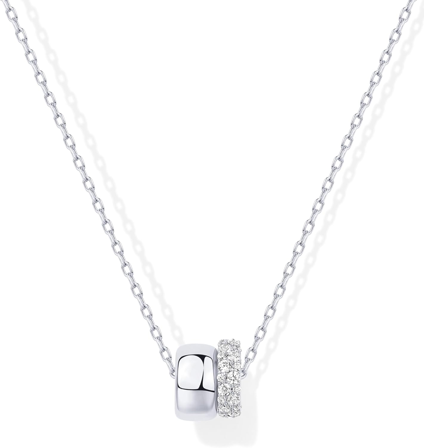 Stylish Two-Toned Rondelle 14K GP Cubic Zirconia Necklace - Free Shipping