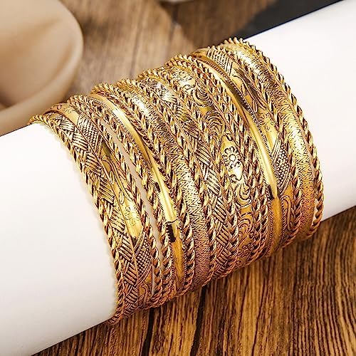 Gold and Silver Bangle Bracelet Sets - Multi-Layer Stackable Textured Bangles