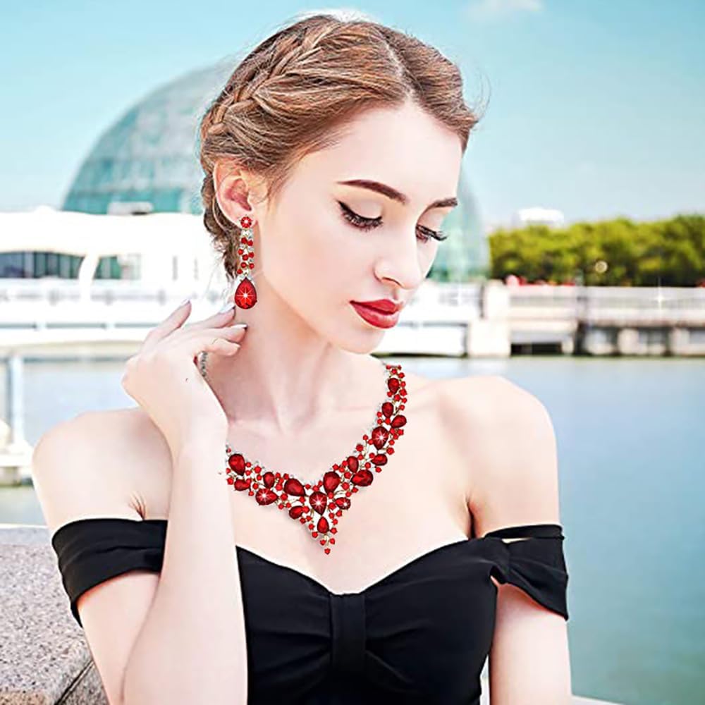 Elegant Rhinestone Necklace Earrings Set for Women - Statement Crystal Jewelry with Free Shipping