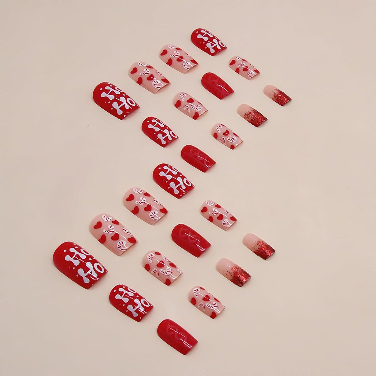 Christmas Santa Design Press-On Nails Short Square Acrylic Set 24pcs Stick-On Manicure-Free Shipping