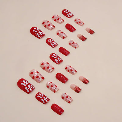 Christmas Deer Snowflakes Design Press-On Nails Short Square Acrylic Set 24pcs Stick-On Manicure-Free Shipping