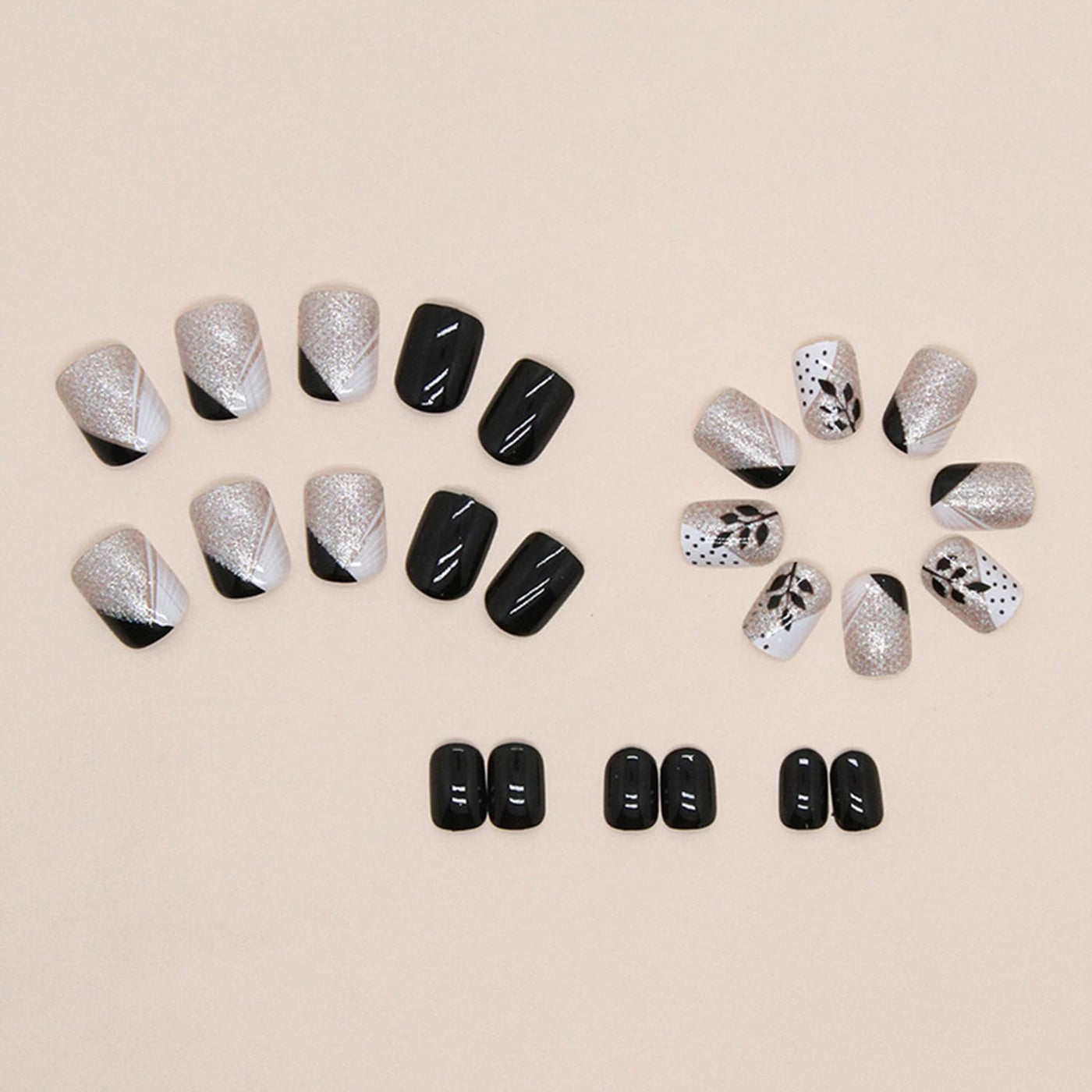 Chic Medium Length Square Round Design Nails 24 Pcs Easy Apply-Free Shipping