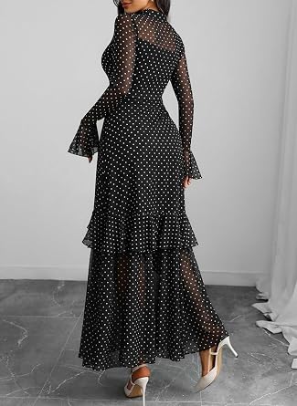 Beautiful Printed Bell Sleeve Tiered Ruffle Maxi Dress-Free Shipping
