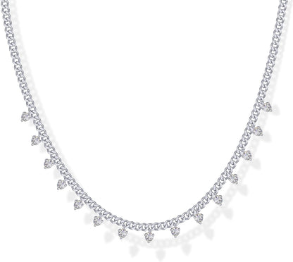 Stylish Station Necklace Simulated Diamond 14K GP Cubic Zirconia  - Free Shipping