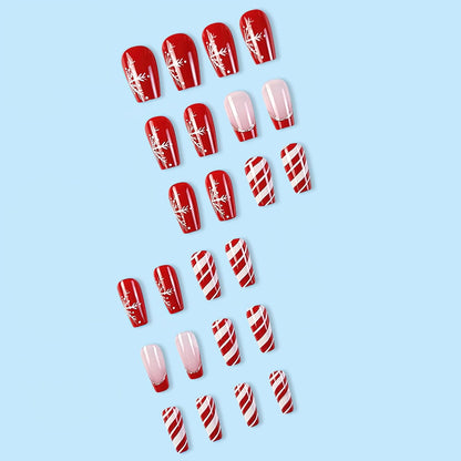 Christmas Santa Design Press-On Nails Short Square Acrylic Set 24pcs Stick-On Manicure-Free Shipping