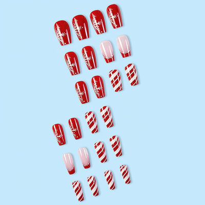 Christmas Tree Design Press-On Nails Short Square Acrylic Set 24pcs Stick-On Manicure-Free Shipping