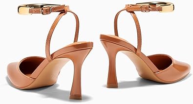 Elegant Gold Ankle Cuff Strap Patent Leather Pointed Toe Stiletto High Heels - Free Shipping