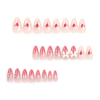 24PC Almond Glossy Press-On Nails - Medium Length, 3D Designs-Free Shipping