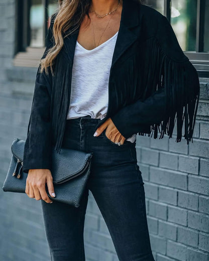 Trendy White Women’s Leather Boyfriend Cropped Jacket with Tassels Edgy and Trendy-Free Shipping