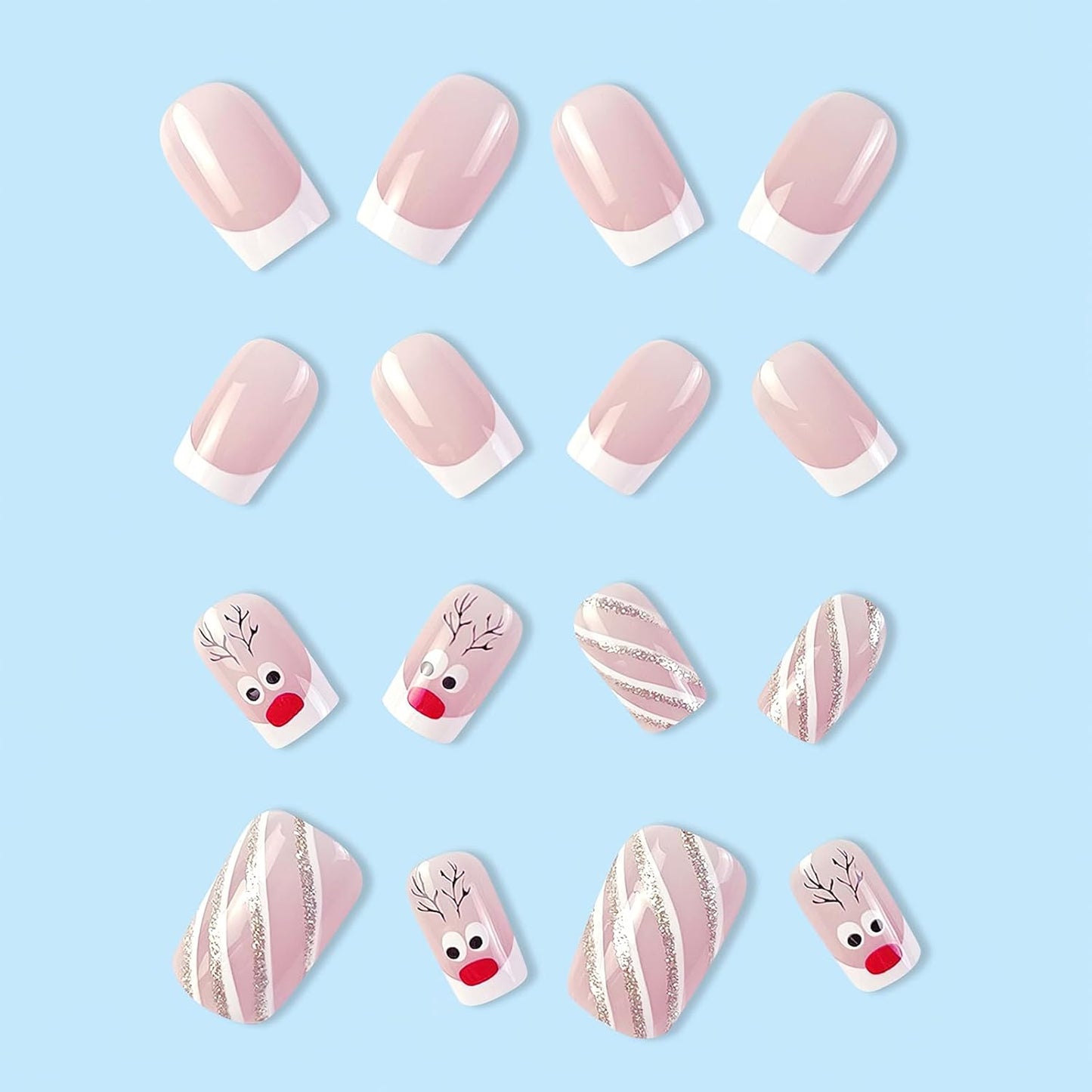 Christmas Santa Design Press-On Nails Short Square Acrylic Set 24pcs Stick-On Manicure-Free Shipping