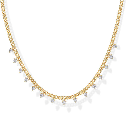 Stylish Station Necklace Simulated Diamond 14K GP Cubic Zirconia  - Free Shipping