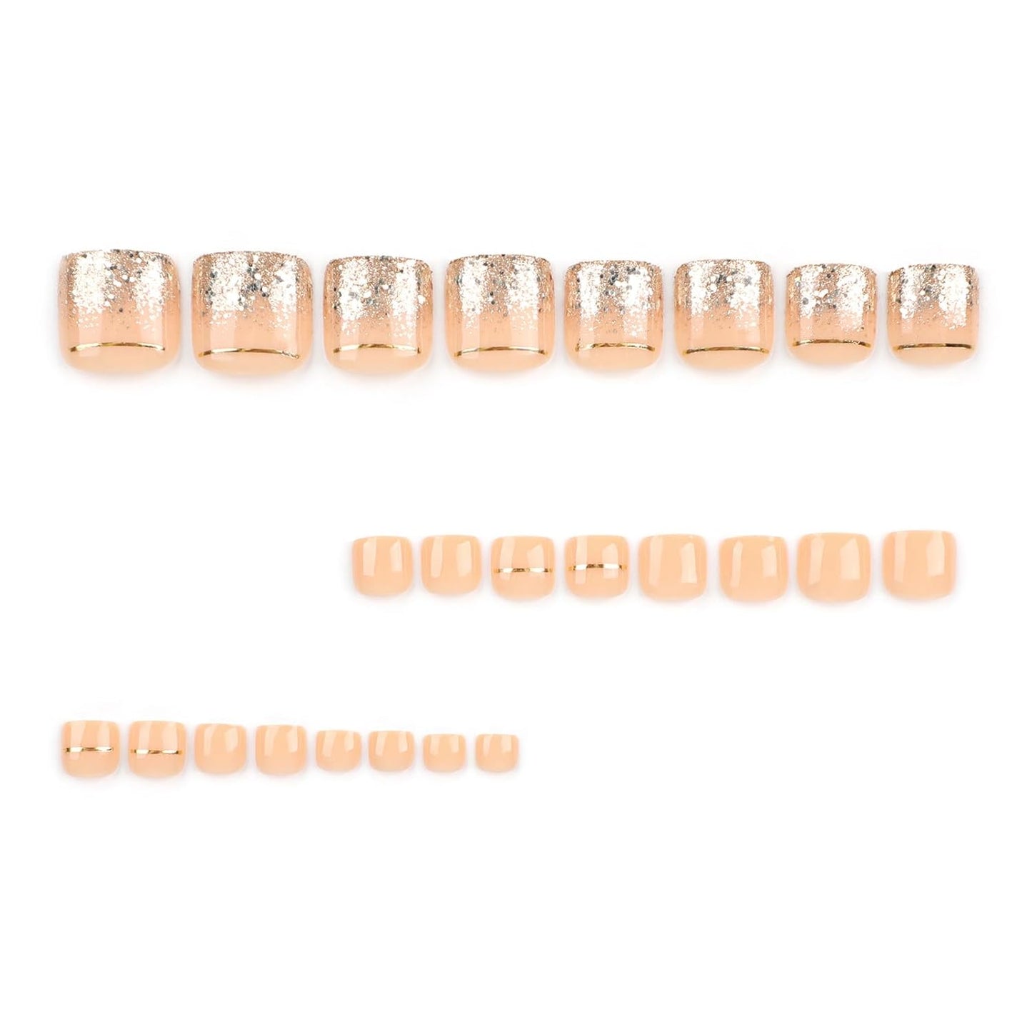 Chic Design Press On Fake Toenails, 24Pcs Square Shape, Glitter and Glossy Full Cover Acrylic-Free Shipping