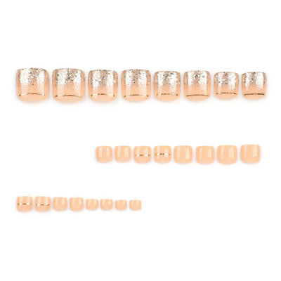 Chic Design Press On Fake Toenails, 24Pcs Square Shape, Glitter and Glossy Full Cover Acrylic-Free Shipping