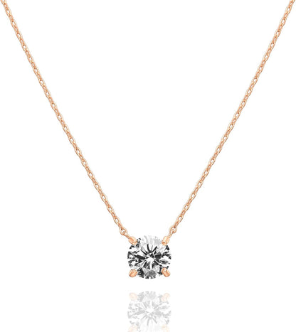 Elegant Solitaire Cubic Zirconia 14K GP Necklace - Free Shipping