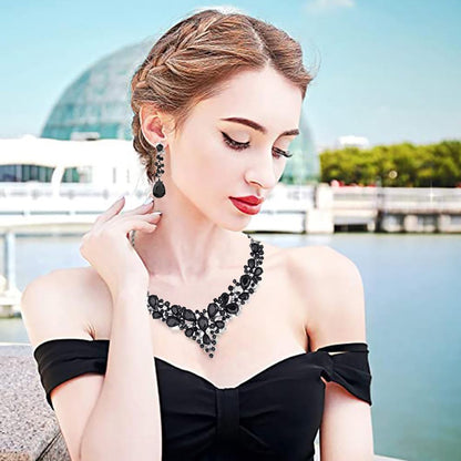 Elegant Rhinestone Necklace Earrings Set for Women - Statement Crystal Jewelry with Free Shipping