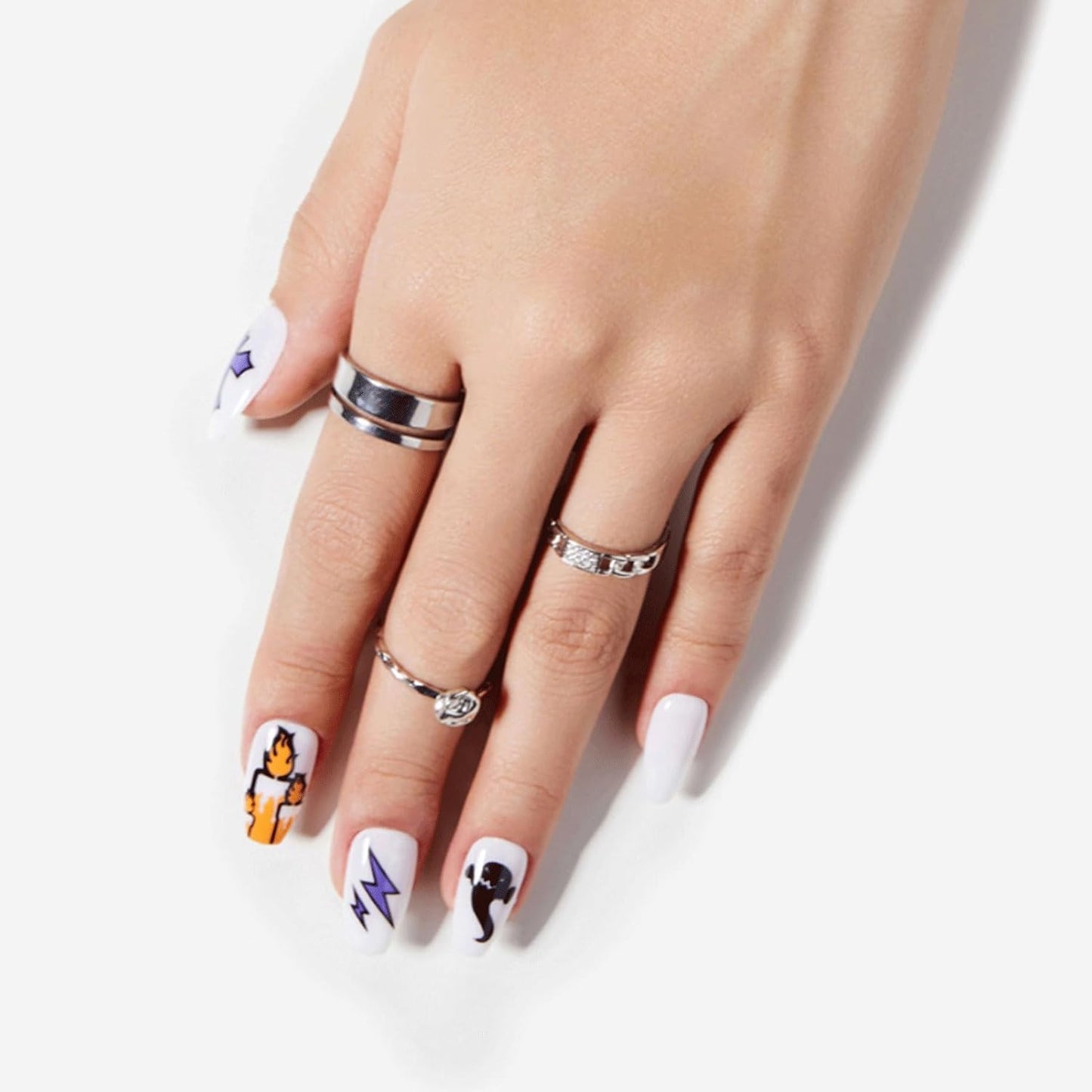 Halloween Colorful Nail Designs Press On Nails 24 Pieces  Set Easy Application-Free Shipping