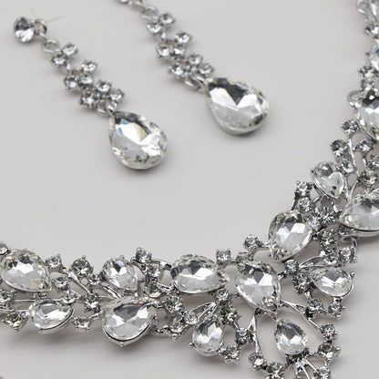 Elegant Rhinestone Necklace Earrings Set for Women - Statement Crystal Jewelry with Free Shipping