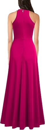 Chic Halter Hi-Lo Slit Fit and Flare Maxi Dress-Free Shipping