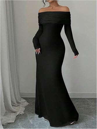 Sophisticated Off-Shoulder Long Sleeve Open-Back Bodycon Mermaid Dress-Free Shipping