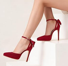Timeless Bow Pointed Toe Platform Stiletto Ankle Strap High Heels - Free Shipping